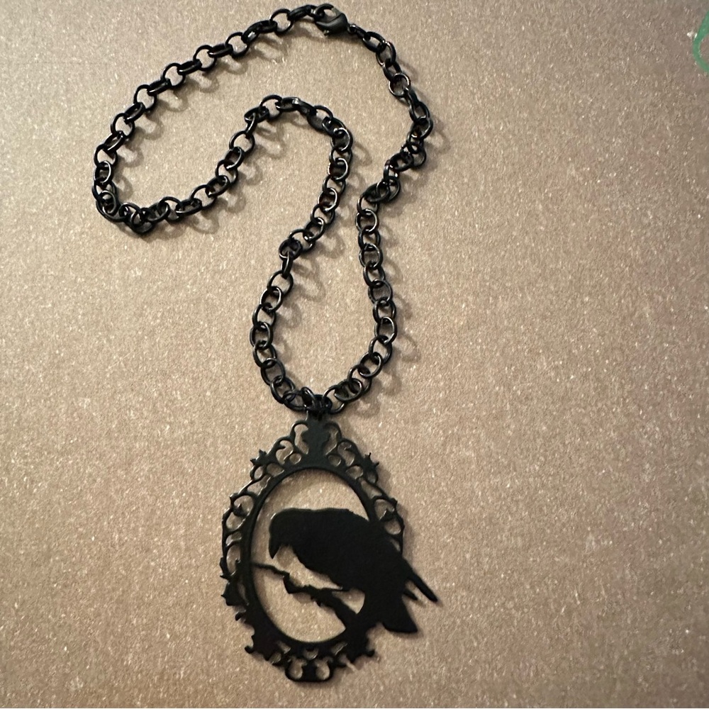 Edgar Allen Poe The Raven Black Metal Pendent Necklace